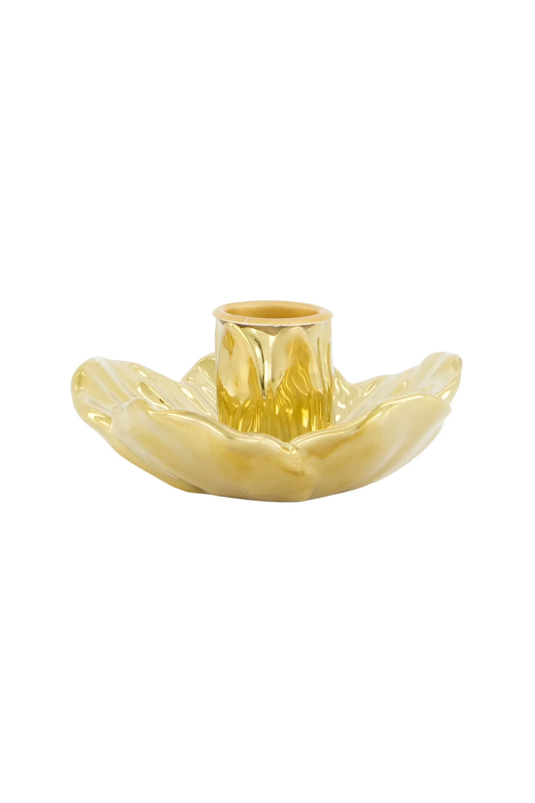 zusss keramieken kandelaar bloem goud