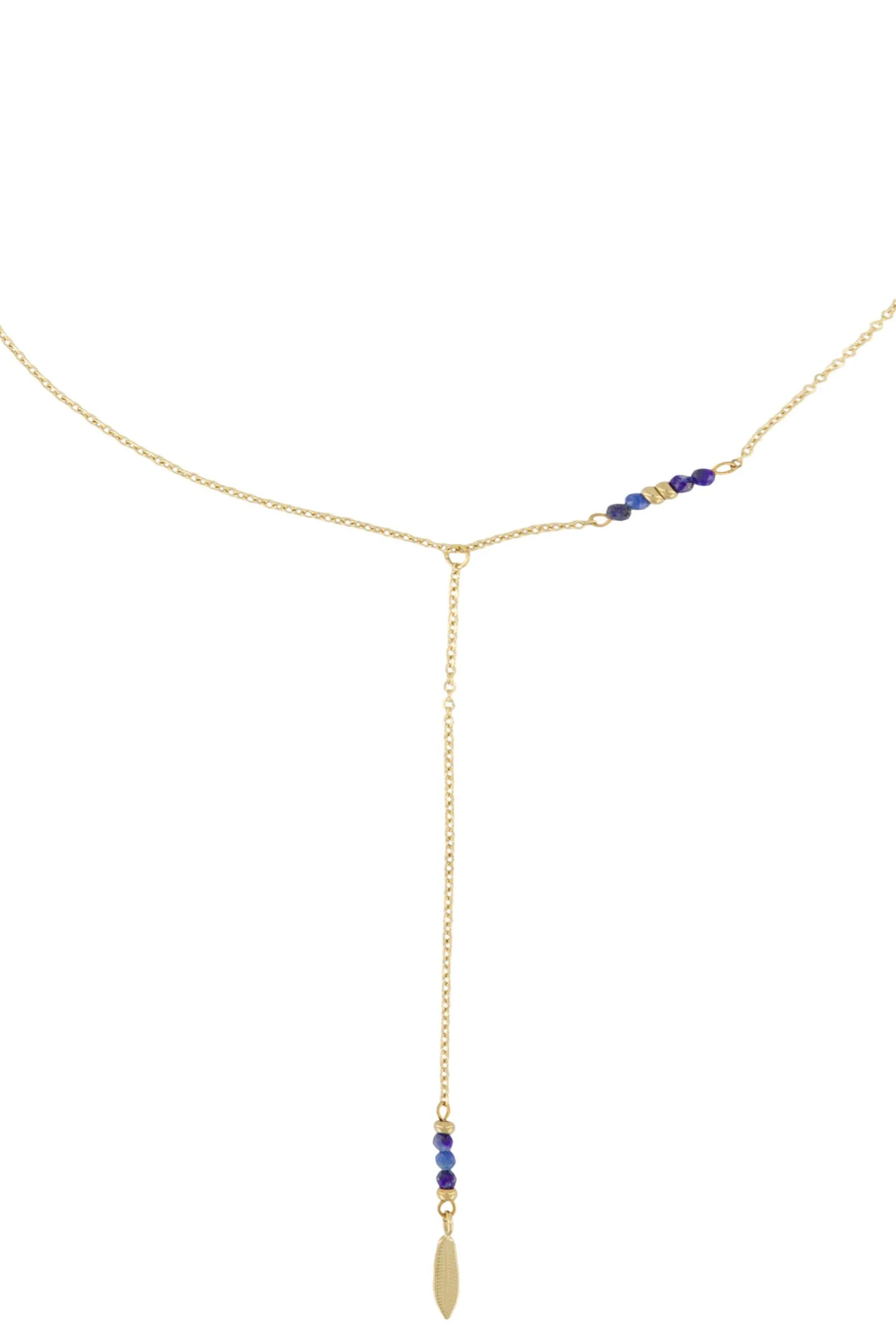zusss lange ketting met veertje goud/kobalt