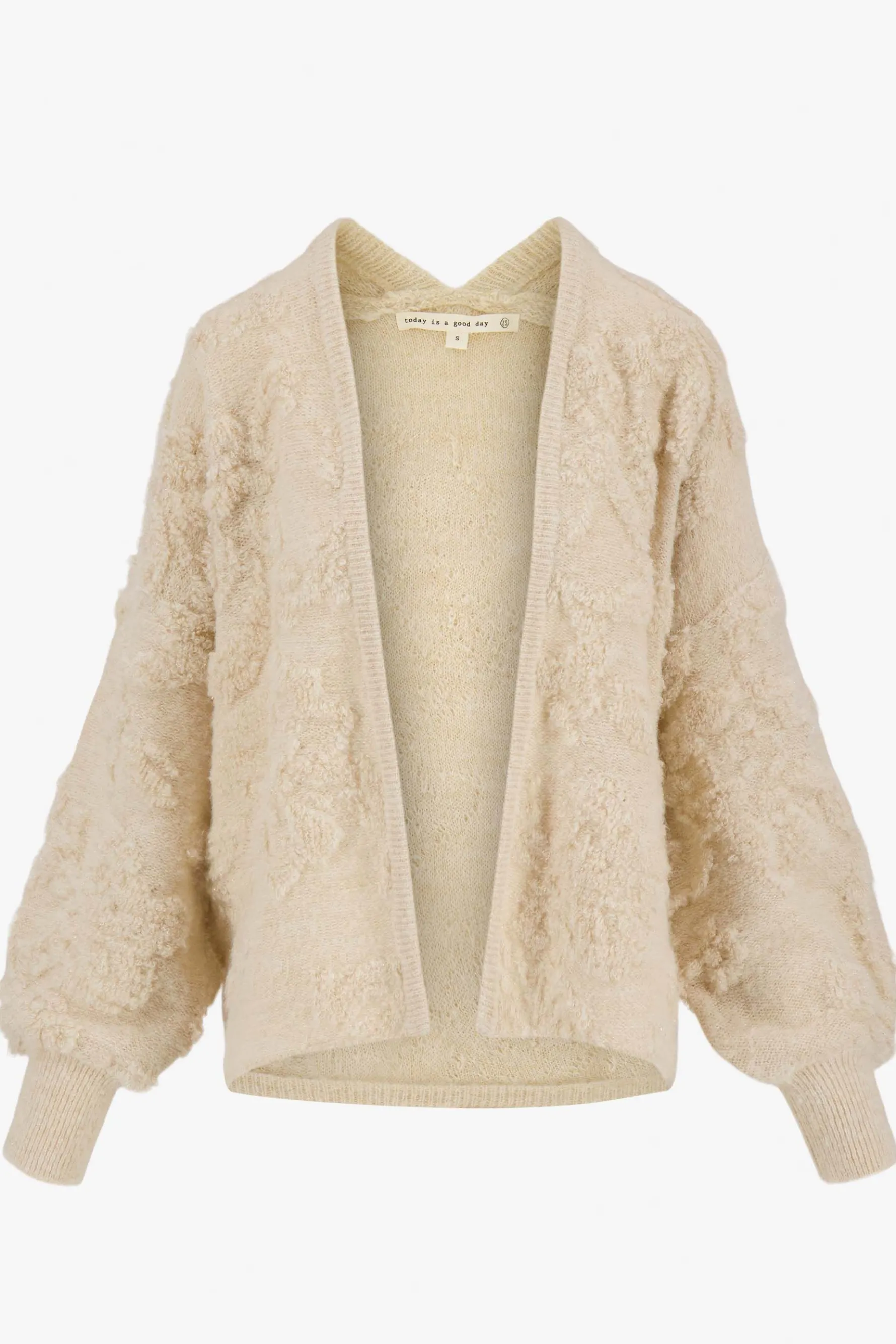 zusss openvallend vest met lurex jacquard creme
