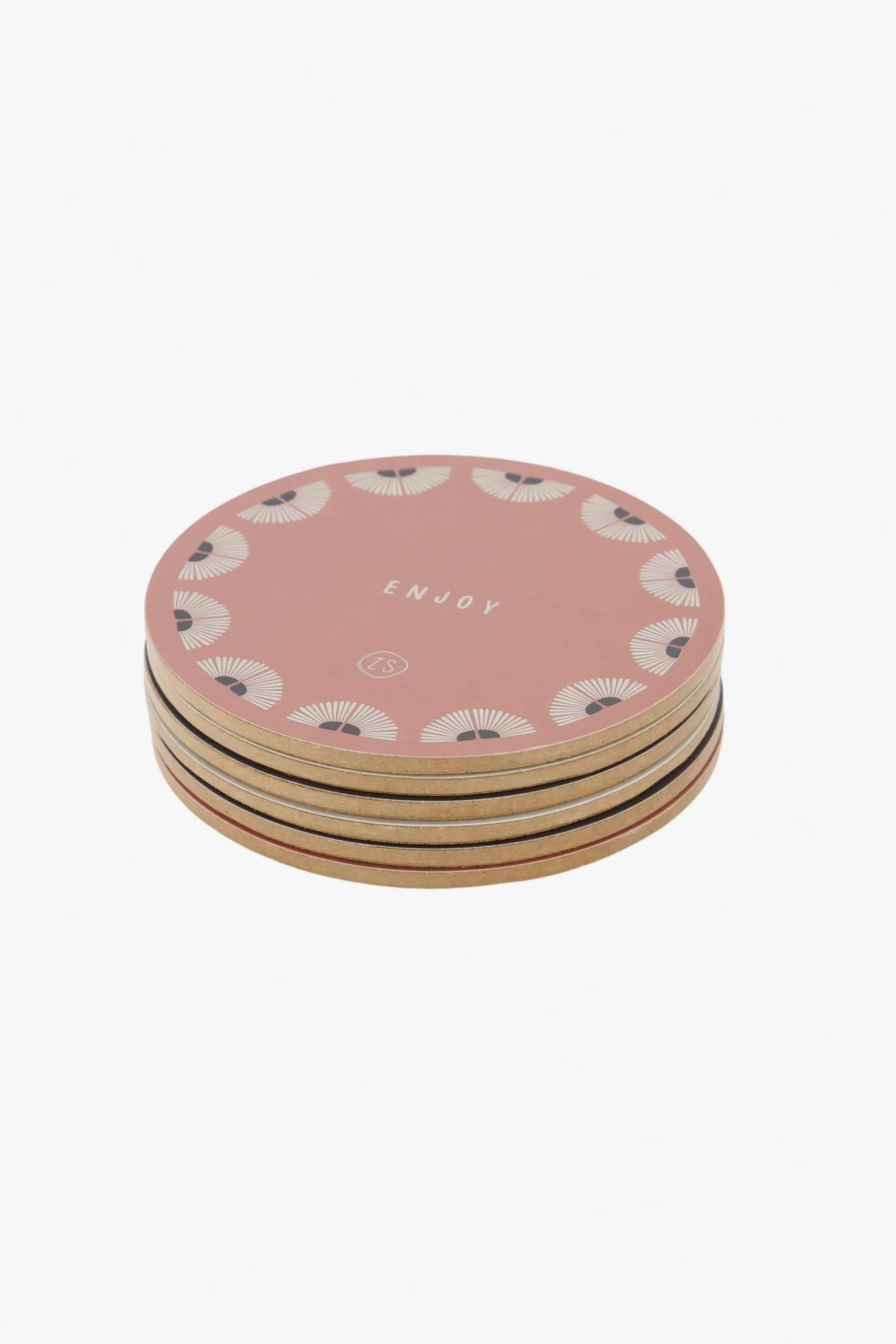 zusss Set van 6 onderzetters rond zand/antracietgrijs/terra roze