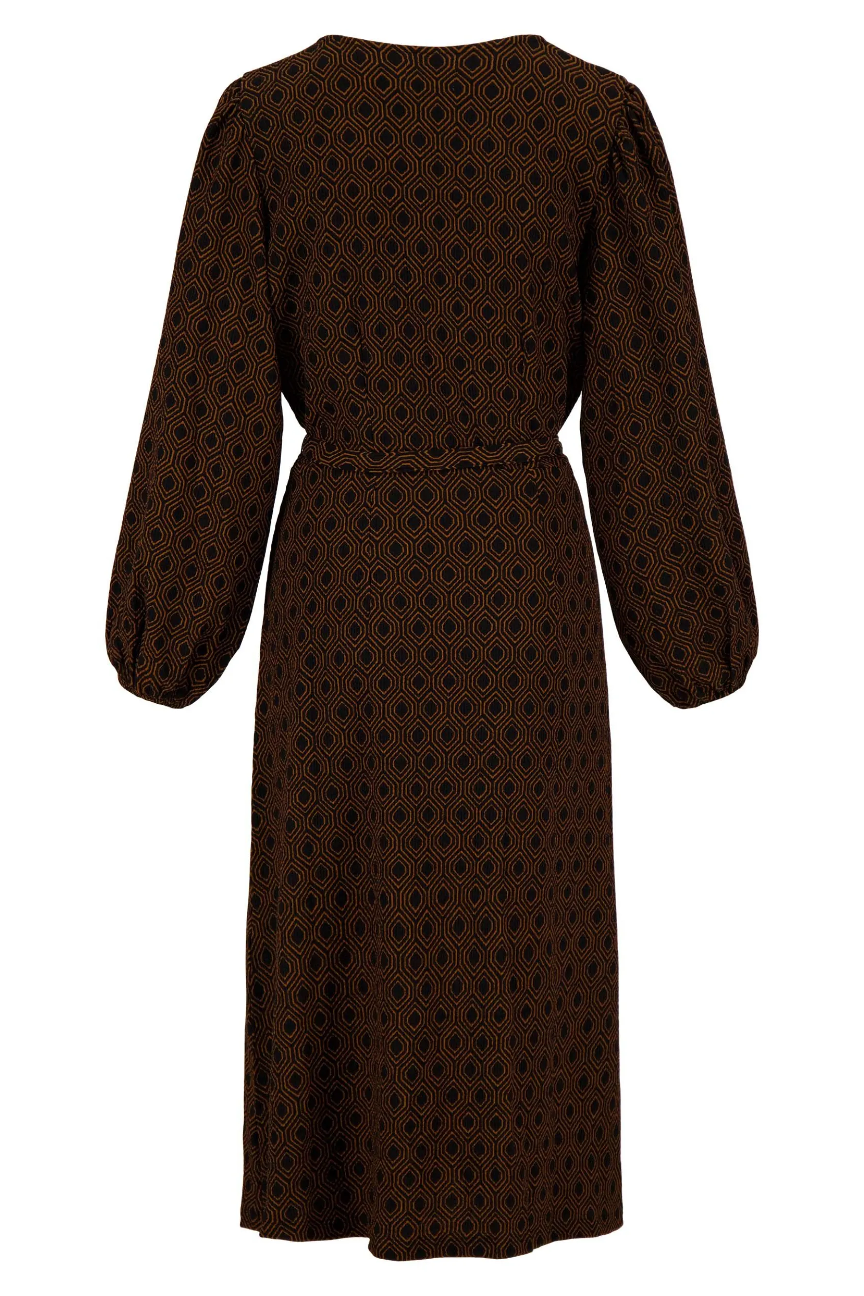 zusss wikkeljurk met blockprint zwart/camel